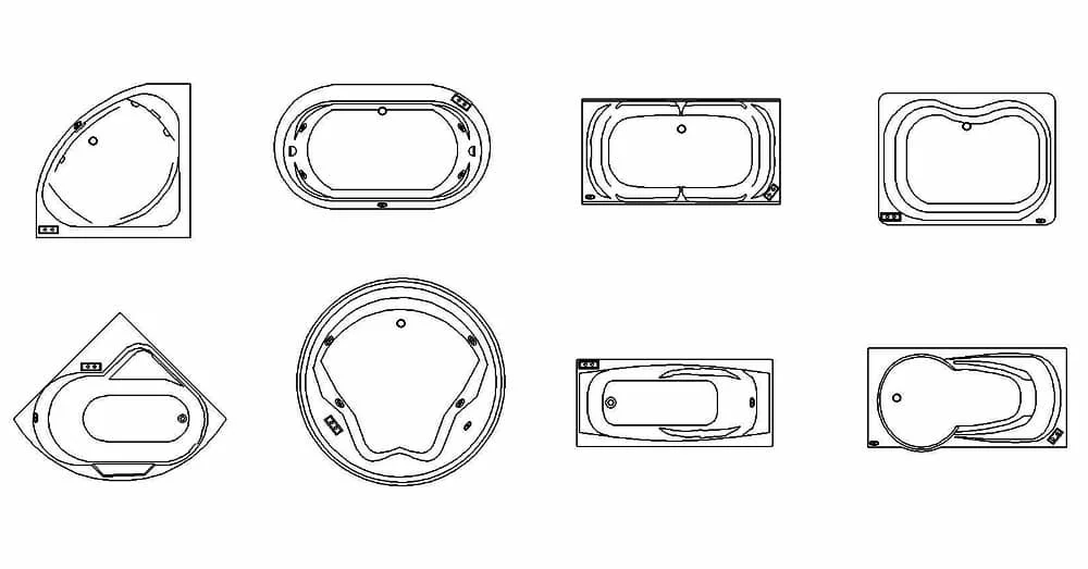 Bathtub CAD Blocks – Free DWG 2D Plan and Elevation