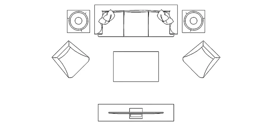 Living Room Furniture Layout CAD Block – Free DWG 2D Plan and Elevation