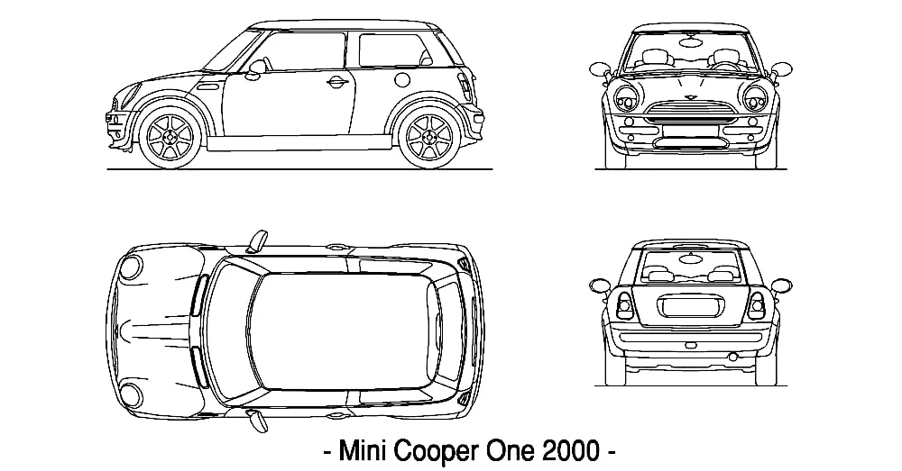 Mini Cooper One Car CAD Blocks – Free DWG 2D Plan and Elevation