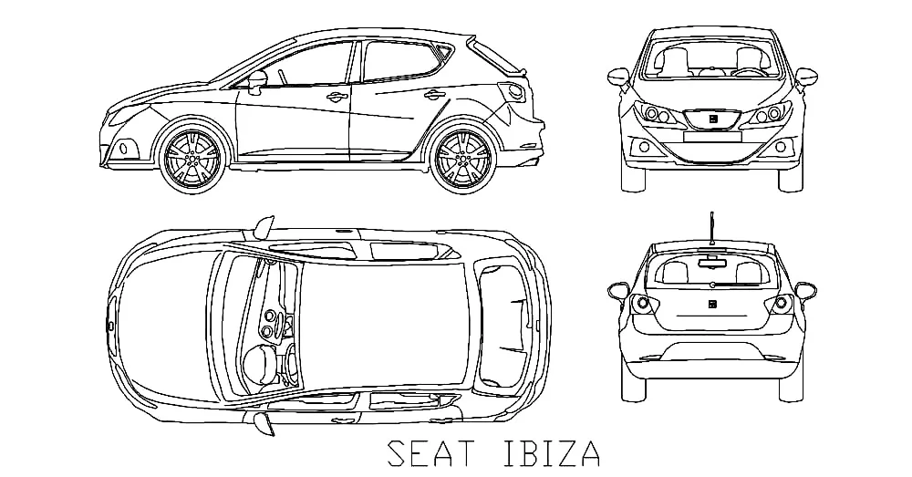 Seat Ibiza CAD Blocks – Free DWG 2D Plan and Elevation